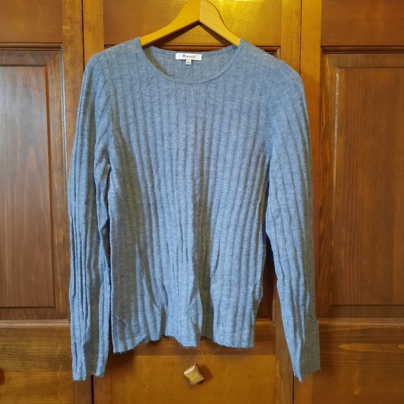 Madewell Alpaca-Blend Crewneck Sweater Light Blue Ribbed Knit NO042 Size Large - Picture 2 of 10